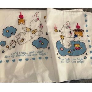 Vintage Toddler Baby Crib Sheet & Pillowcase Mattel 1980s Embroidered Stars 47”